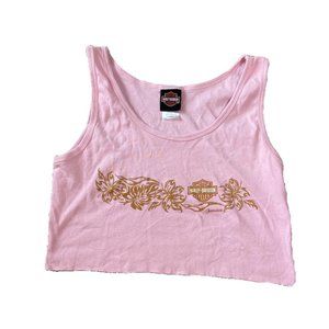 Harley Davidson Y2K hibiscus beach Jamaica coconut girl tropical pink crop tank